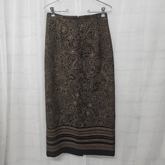 Vintage Briggs Maxi Pencil Skirt Black Gold Floral Retro Goth 8 - Picture 1 of 10
